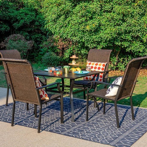 5pc Patio Dining Set With Rattan Arm Chairs & Square Steel Table ...