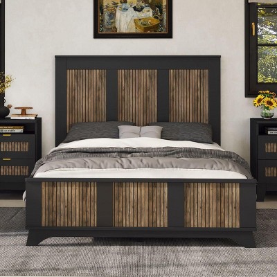Streamdale Farmhouse Full Platform Bed with Wooden Strip Accents and Plywood Slats