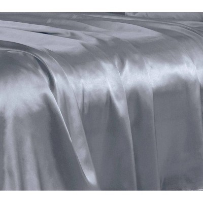 Queen Silver Satin Charmeuse Sheet Set with Pillowcases