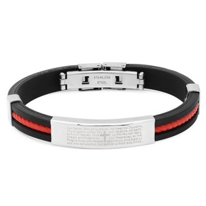 Steeltime Men's black rubber bracelet with "our father…" accent. Color Options: Blue, Black, Silver, Silver/Black, Orange - 1 of 4