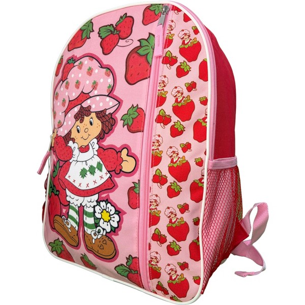 Mochila escolar de nylon rosa Strawberry Short 16" para niñas, con bolsillo frontal grande 3