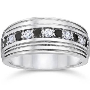 Pompeii3 Mens 10k White Gold Alternating Black & White Diamond 1/2ct Wedding Ring - 1 of 3