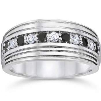 Pompeii3 Mens 10k White Gold Alternating Black & White Diamond 1/2ct Wedding Ring