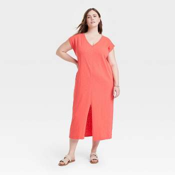 Women's Short Sleeve V-Neck Knit Shirtdress - Universal Thread™ Red 4X