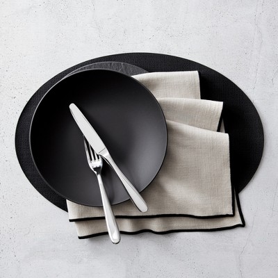 Black Faux Leather Oval Reversible Placemats, Set of 4