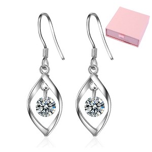 Sterling Silver Earrings - Glistening Diamond Earrings, Ideal for Brides - Stylish Silver Dangle Earrings - 1 of 4