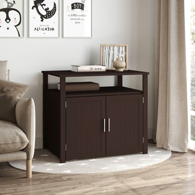 Brown Wooden Cat Litter Box Enclosure with Adjustable Partition