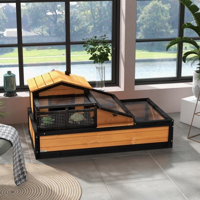 Large Yellow and Black Wooden Tortoise Habitat with Balcony
