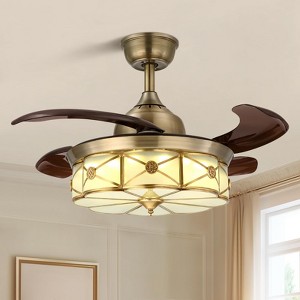 Ludomide 36" Retractable Ceiling Fan with Lights  and Remote, Dimmable Tiffany Style Fandelier for Bedroom - 1 of 4