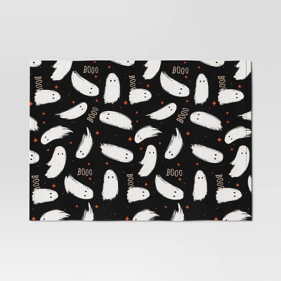 Halloween Ghosts Rectangle Placemat Black - Hyde and EEK! Boutique™: Cotton, Ribbed, 19"x14", Machine Washable