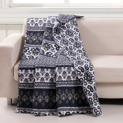 Greenland Home Fashion Barefoot Bungalow Native Tropical & Reversible Perfect Accessory Throw Blanket - 50"x60" in Indigo Color