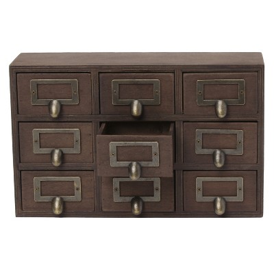 Rustic Brown Wood Desktop Organizer with 9 Apothecary Drawers