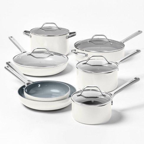 12pc Nonstick Ceramic Coated Aluminum Cookware Set Cream - Figmint™