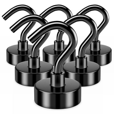 LunaLulinlk Magnetic Hooks, Heay Duty Magnets with Hook for Refrigerator, Magnetic Hook for Cruise Cabins, Classroom, Black, Pack of 6