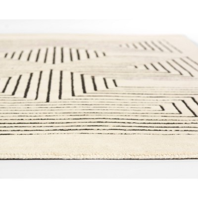 White Geometric Hand-Tufted Wool 9' x 12' Rug