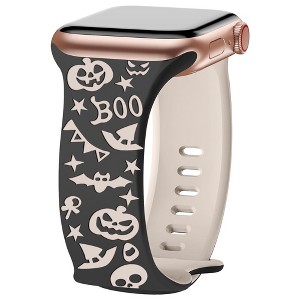 HTUTWOO Halloween Two-Tone Engraved iWatch Bands, Holiday Pumpkin Bands 42/44/45/49mm for iWatch Series 11 10 9 8 7 6 5 4 Ultra SE (Black+Gray) - 1 of 4