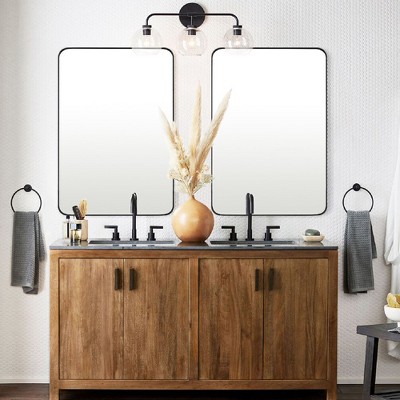 Large Rectangular Black Metal Framed Bathroom Vanity Mirror