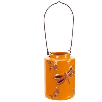 Melrose 12.5" Orange Cut-Out Dragonfly Tea Light or Votive Candle Holder