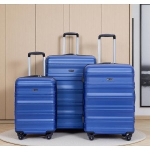 Vynxaria 3-Piece Dark Blue PC Expandable Luggage Set 21/25/29" with Two Hooks Spinner Wheels TSA Lock - 1 of 4