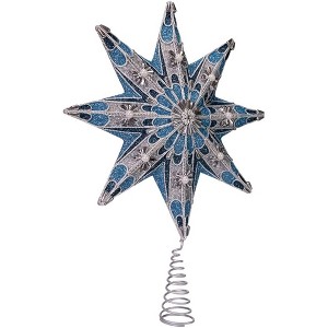 Kurt Adler 8-Point Star Tree Topper, Blue & Silver, 16" - 1 of 4