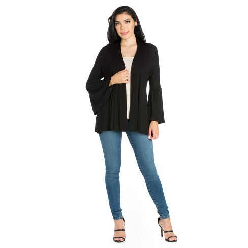 Bell Sleeve Flared Open Front Cardigan Black / L
