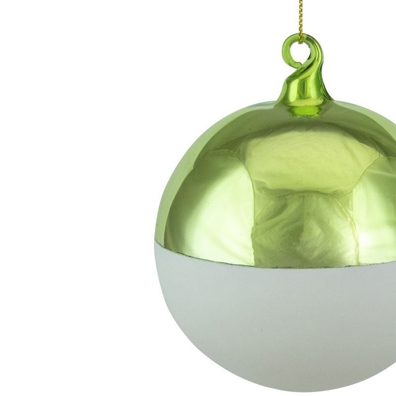 Northlight 3.5" Shiny Lime Green and Matte White Glass Christmas Ornament, 4 of 5