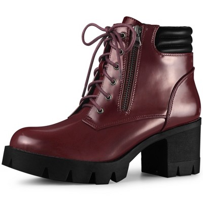 Perphy Women's Platform Lace Up Chunky Heel Ankle Combat Boots