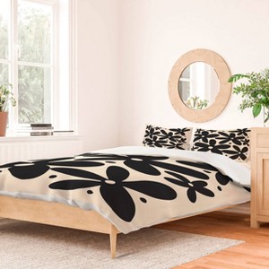 Deny Designs Angela Minca Abstract Monochrome Daisies Duvet Cover and Pillow Sham Set Beige - 1 of 4