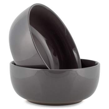 Elanze Designs Bistro Glossy Ceramic 8.5 inch Pasta Salad Large Serving Bowls Set of 2, Charcoal Grey