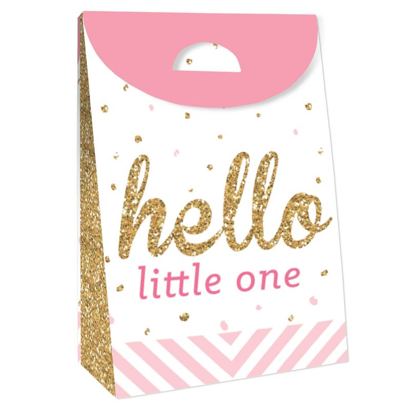 Big Dot of Happiness Hello Little One - Pink and Gold - Girl Baby Shower Gift Favor Bags - Party Goodie Boxes - Set of 12, 3 of 9