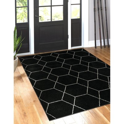 Modern Black and Ivory Trellis Rectangular Area Rug