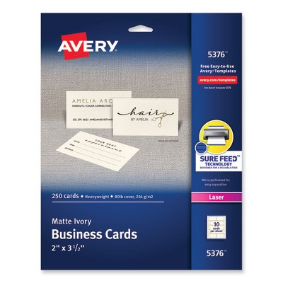 Avery Printable Microperforated Business Cards w/Sure Feed Technology, Laser, 2 x 3.5, Ivory, 250 Cards, 10/Sheet, 25 Sheets/Pack