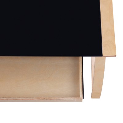 Bentley 43'' Natural Wood and Black Glass Mid-Century Modern Desk with Hutch