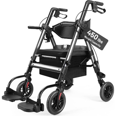 Lycvki Heavy Duty Foldable 2 in 1 Rollator Walker for Seniors with Adjustable Chair and Brake