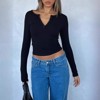 Coolmee Women's Summer Fall Long Sleeve Henley T Shirts Button Ribbed Knit Slim Fit Casual Basic Tops Blouse - 4 of 4