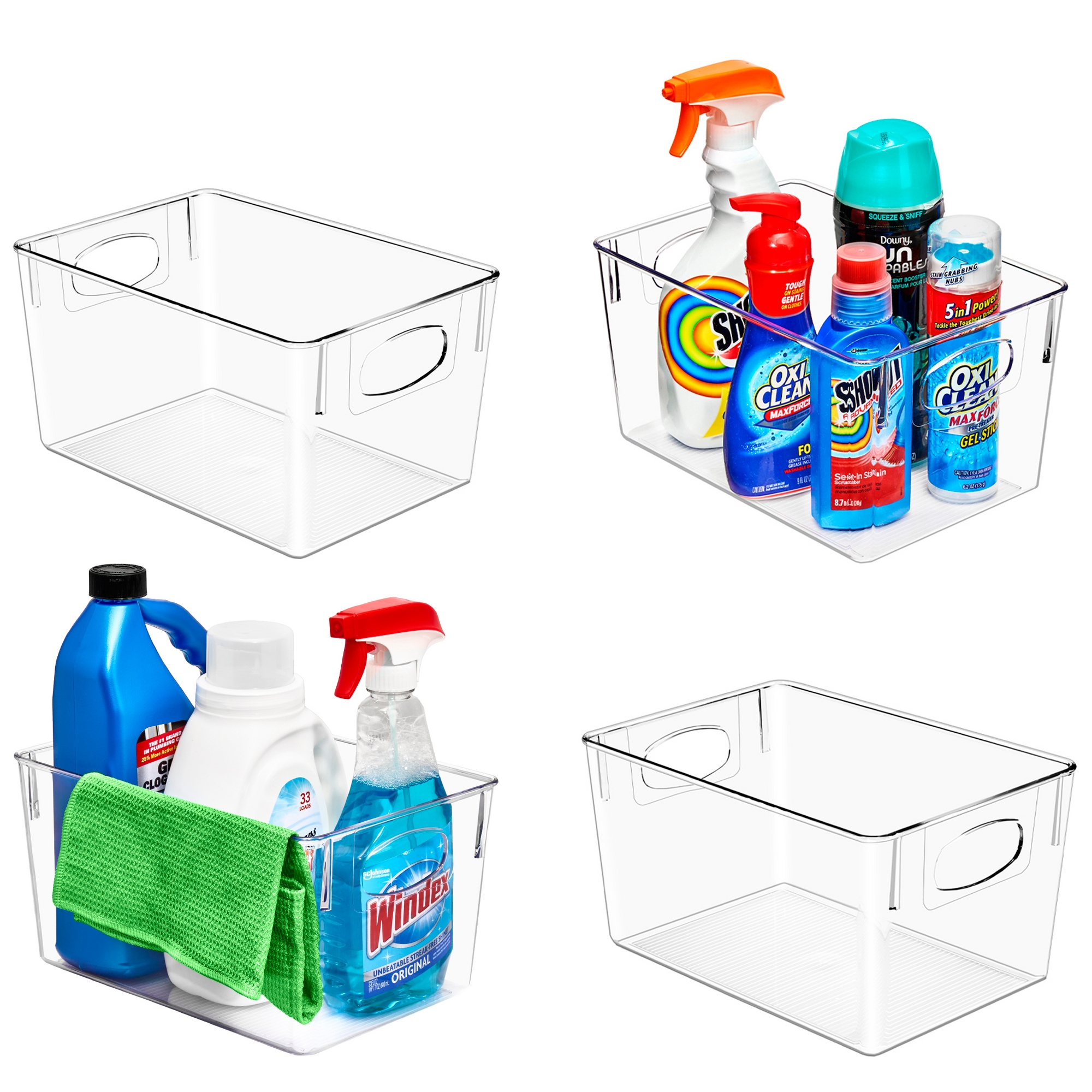 Sorbus 4 Pack Medium Clear Plastic Storage Bins, Clear Organizer Bins with Handle for Cleaning Supplies, Under Sink, Bathroom Organizers and Storage