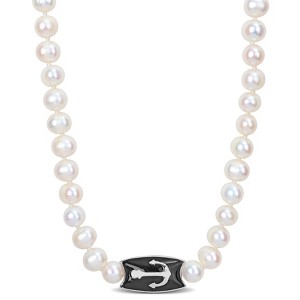 EVERLY JEWELRY |Sterling Silver 7-7.5mm Cultured Freshwater Pearl Men's Necklace with Large Lobster Clasp  - 19 in. + 2 in extender - 1 of 4