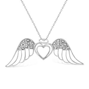 Haus of Brilliance Silver Pave-Set Diamond Accent Angel Wing Double Heart Pendant Necklace - 1 of 4