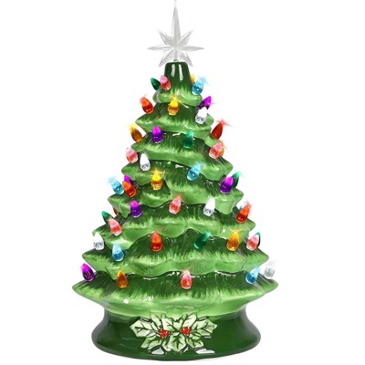 SKONYON 15'' Ceramic Christmas Tree with Colorful Lights, Hand-Painted Glossy Finish and Built-In Power Cord for Holiday Décor