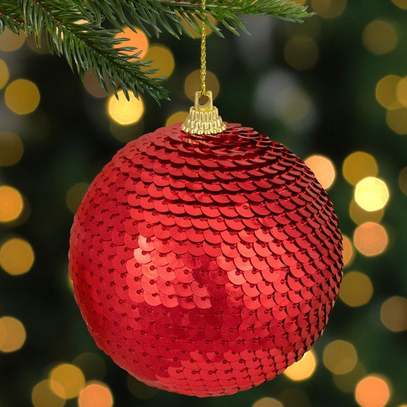 Northlight Red Sequin Shatterproof Ball Christmas Ornament 3", 3 of 4