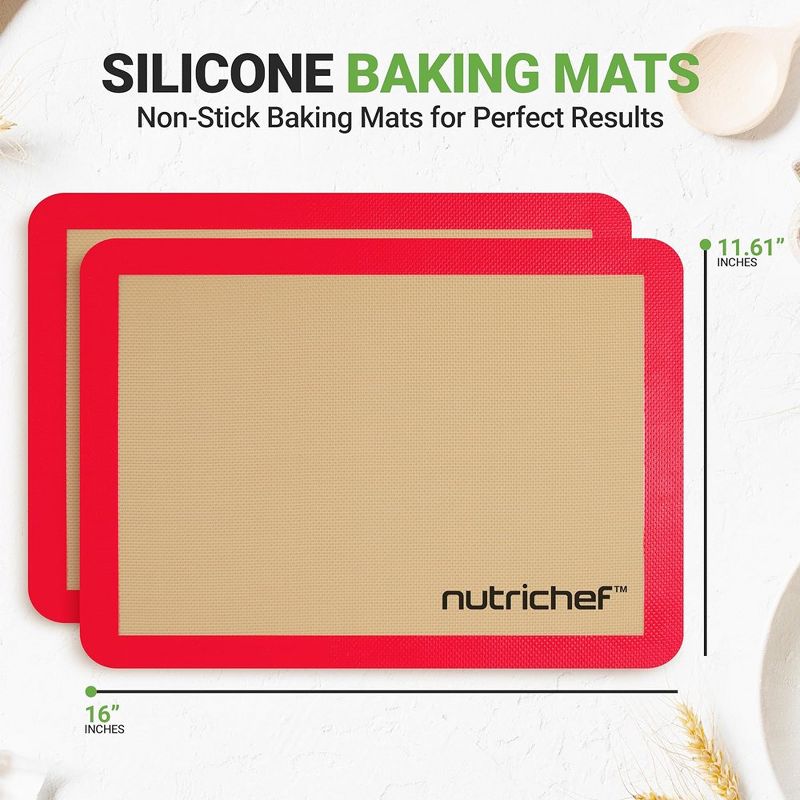 Nutrichef 2 - Pc Silicone Baking Mats - Brown & Red, 2 of 9