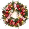 24 in Pre-Lit Artificial Christmas Wreath for Front Door,with 20 Led Lights and Timer, Red Berries, Pine Cones, Ball Ornaments for Holiday Decor - 2 of 4