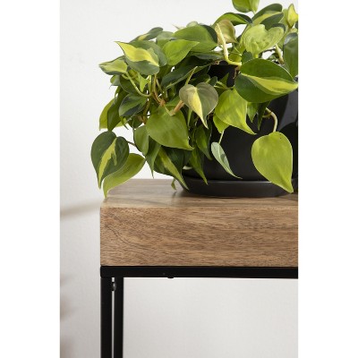 Natural Mango Wood and Black Metal Slim Side Table