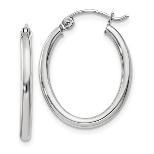 Black Bow Jewelry 2mm x 20mm Polished 14k White Gold Classic Oval Tube Hoop Earrings - 1 of 4