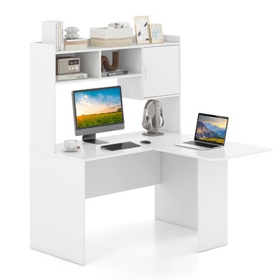 Tangkula L-shaped Desk W/ Open Storage Hutch Corner Computer Desk W ...