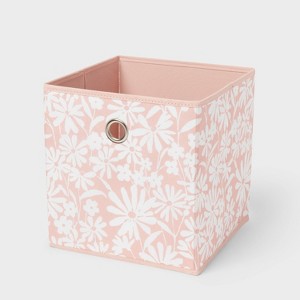 11" Fabric Bin Pink Floral - Room Essentials™: Storage Cube for Dorm Rooms, Folds Flat, 11 Inch System Compatible - 1 of 4