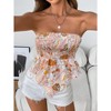Women's Frill Shirred Ruffle Hem Strapless Tube Top Sleeveless Pleated Peplum Bandeau Blouse - 4 of 4