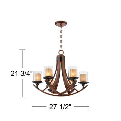 Mahogany and Bronze Rustic Candle Chandelier with Glass Shades