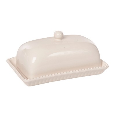 VIP Dolomite 8.5 in. White Hobnail Textured Border Butter Dish