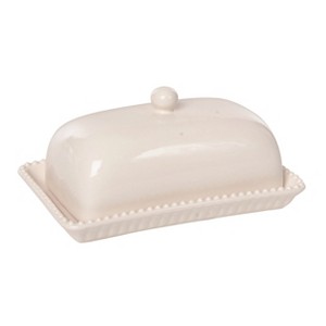 VIP Dolomite 8.5 in. White Hobnail Textured Border Butter Dish - 1 of 2